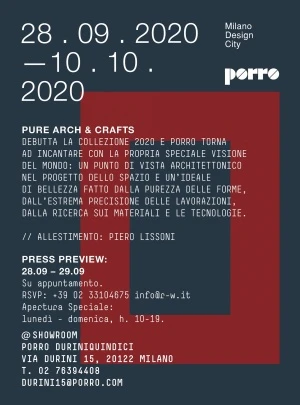 Porro, image:news_immagini - Porro Spa - 28.09-10.10.2020<br />MILANO DESIGN CITY<br /> <br /><br />